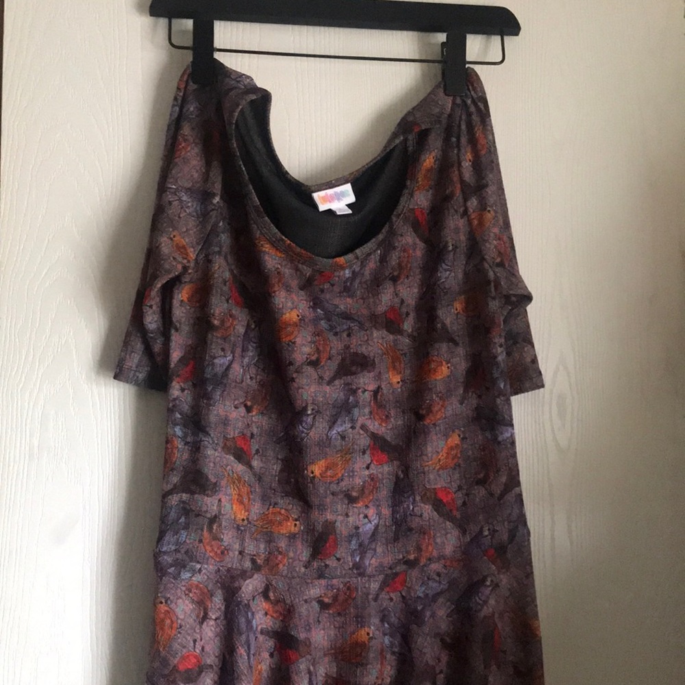 LuLaRoe Amelia Dress Brown/Yellow Birds